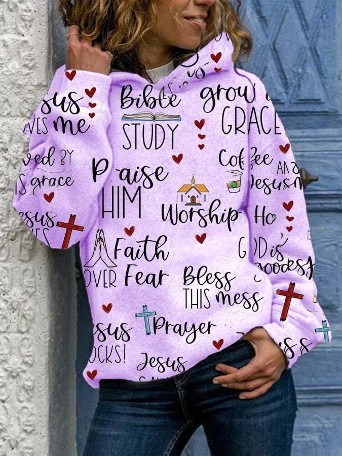 Women's Jesus Has My Back Print Casual Hoodie