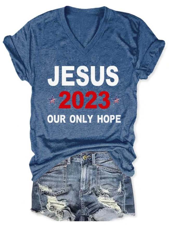 Retro Faith Jesus 2023 Our Only Hope Print T-Shirt