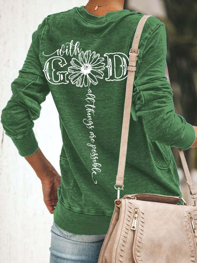 Women's With God All Things Are Possible Print Casual Sweatshirt