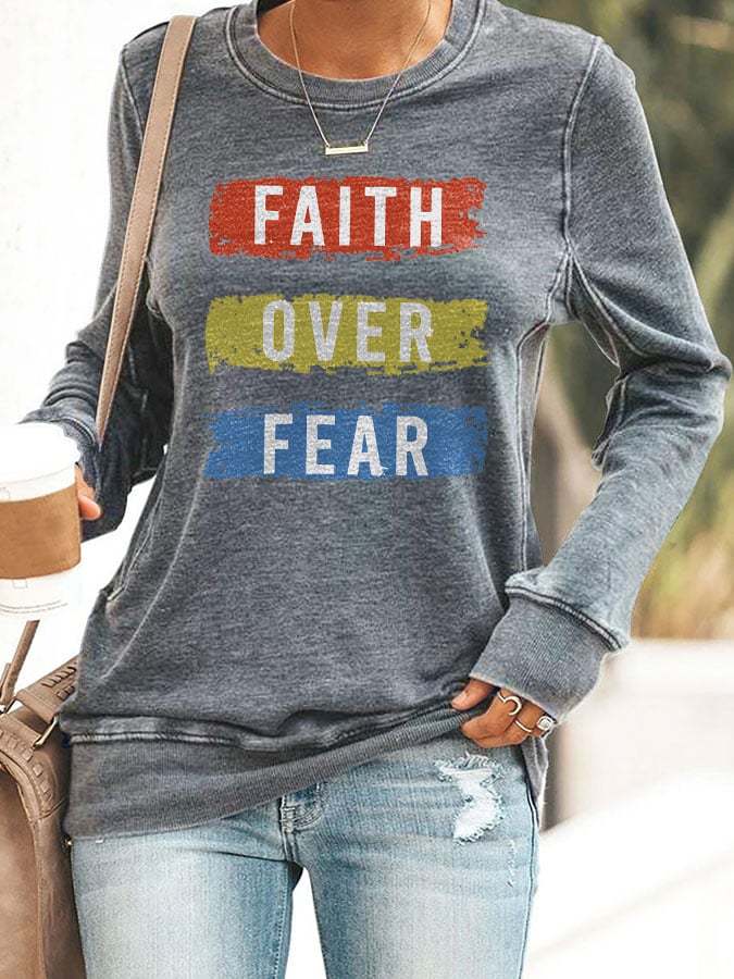 Women'S Faith Over Fear Printed Casual Sweatshirts