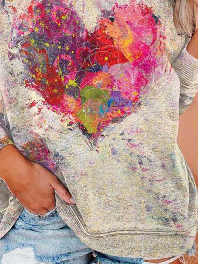 Retro Love Heart Print Sweatshirt