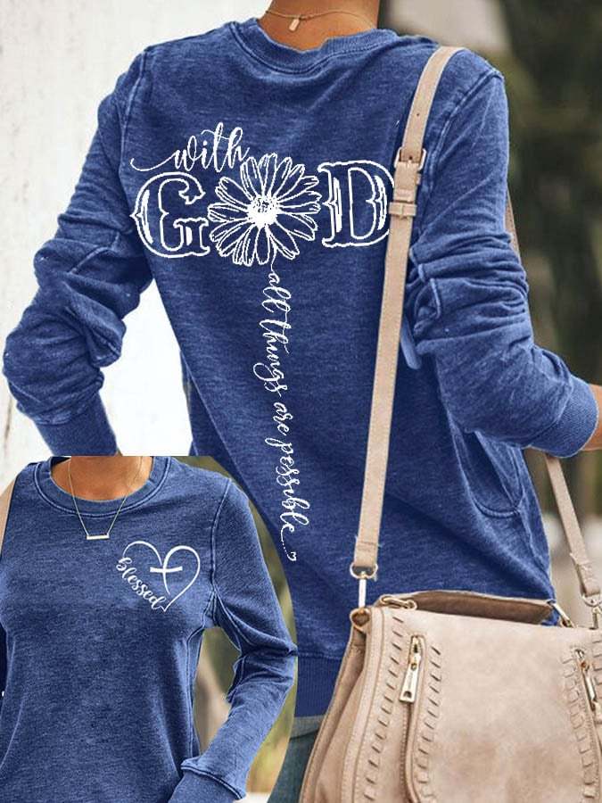 Women's With God All Things Are Possible Print Casual Sweatshirt
