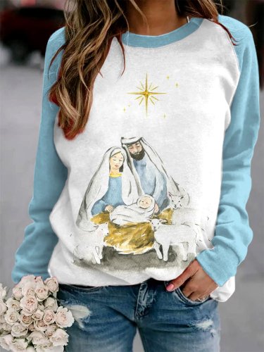 Women's Nativity Christmas Print Sweatshirt