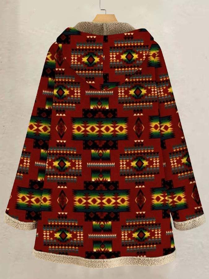 Women's Casual Retro Ethnic Style Printed Cotton And Linen Hoodie