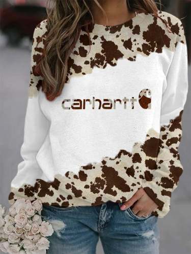 Women's Cow Carhartt Print Casual Crewneck Sweatshirt