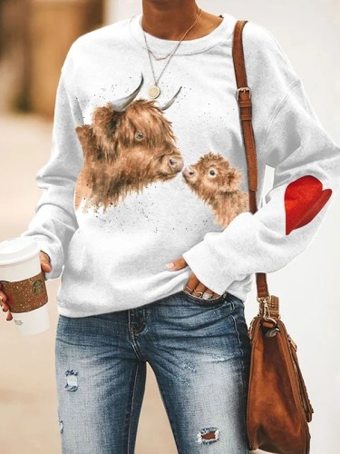 Women's Beautiful Highland Cow And Her Calf Print Casual Sweatshirt