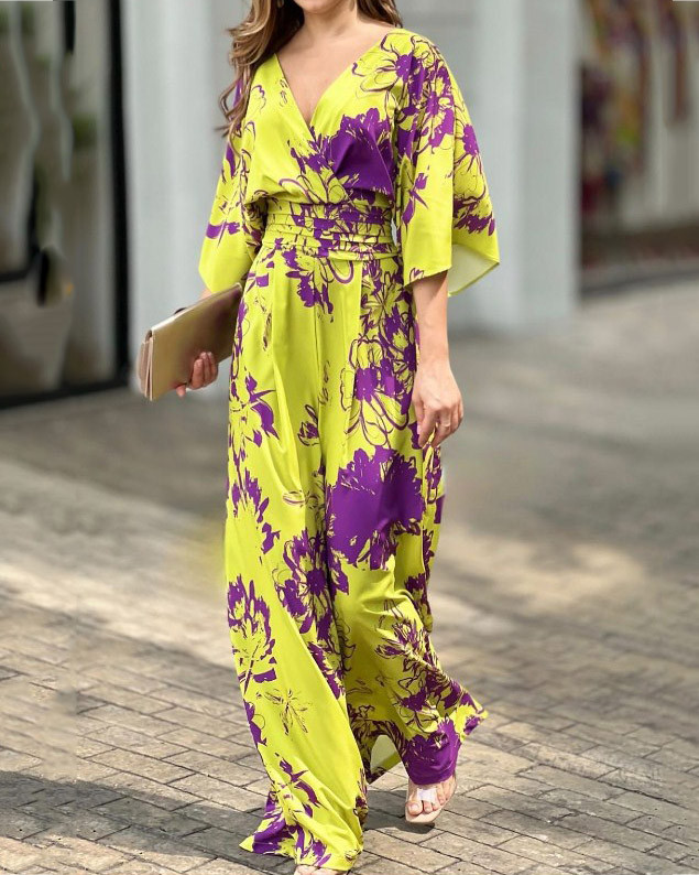 Printed V-Neck Jumpsuit