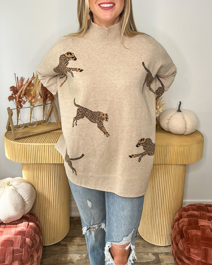 NOC Mock Neck Cheetah Print Wild Sweater
