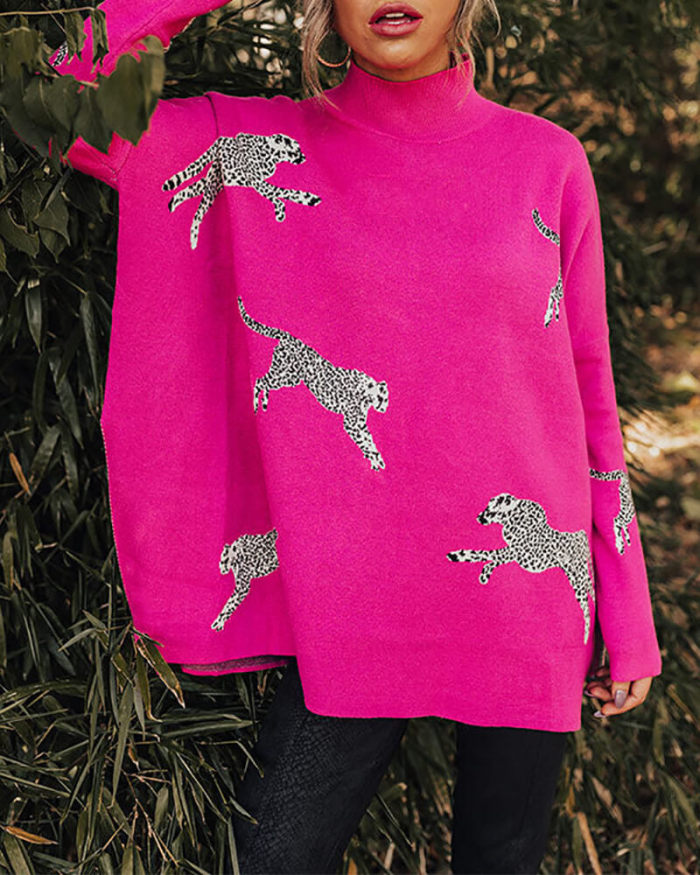 NOC Mock Neck Cheetah Print Wild Sweater