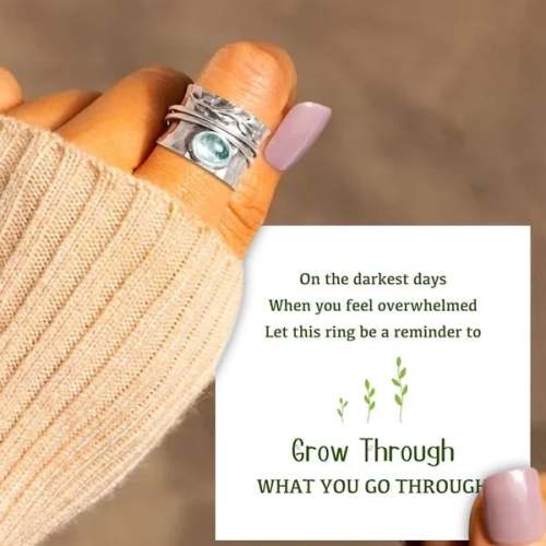 Last Day 75% OFFBlue Crystal Leaf Spinner Ring - ''Grow through what you go through''