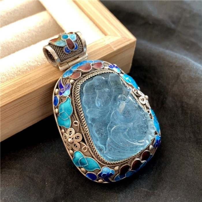 Last Day 75% OFFPremium Aquamarine Silver Plated Pendant( No chain)