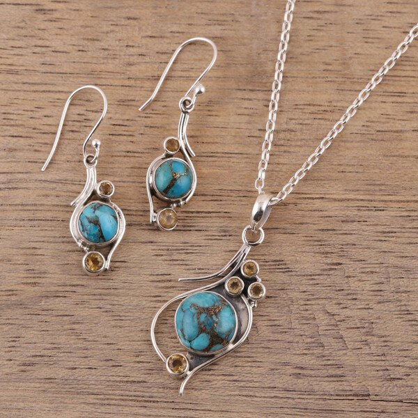 Sterling Silver Bohemian Citrine Turquoise Jewelry