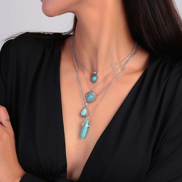 Last Day 75% OFFTurquoise Layered Drop Necklace