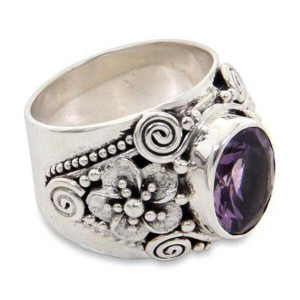 Last Day 75% OFFFloral Resin Faceted Purple Crystal Ring