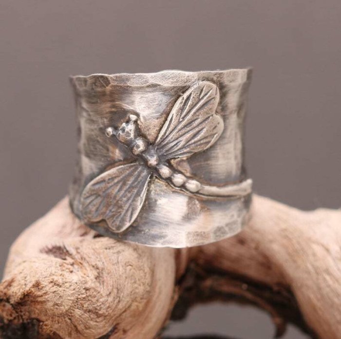 Last Day Promotion 75% OFFVintage Dragonfly Wide Band Silver Ring