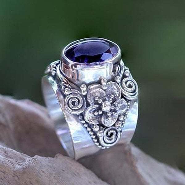 Last Day 75% OFFFloral Resin Faceted Purple Crystal Ring