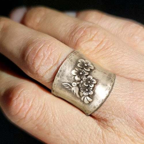 Last Day 75% OFFBird Flower Wide Band Ring