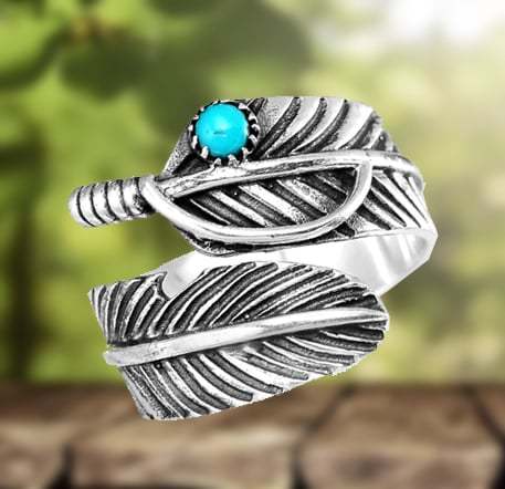 Last Day 75% OFFBoho Feather Turquoise Adjustable Ring