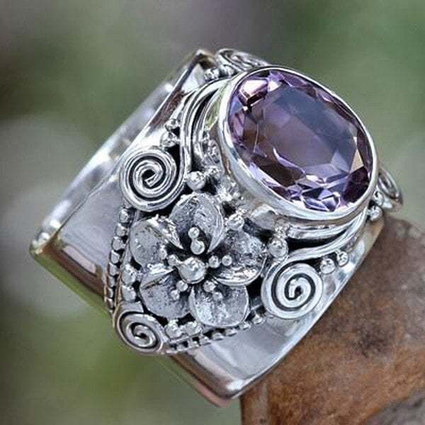 Last Day 75% OFFFloral Resin Faceted Purple Crystal Ring