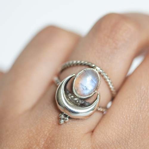 Last Day 75% OFFOval Rainbow Moonstone Moon Phase Ring