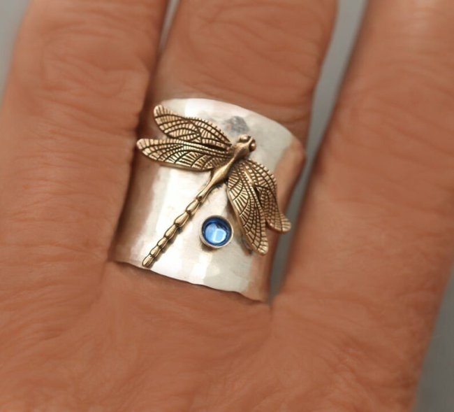 Last Day Promotion 75% OFFVintage Dragonfly Wide Band Silver Ring