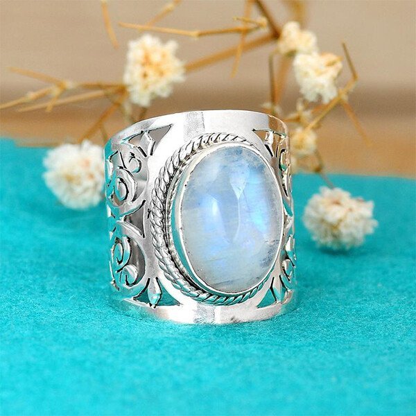 Filigree Rainbow Moonstone Ring