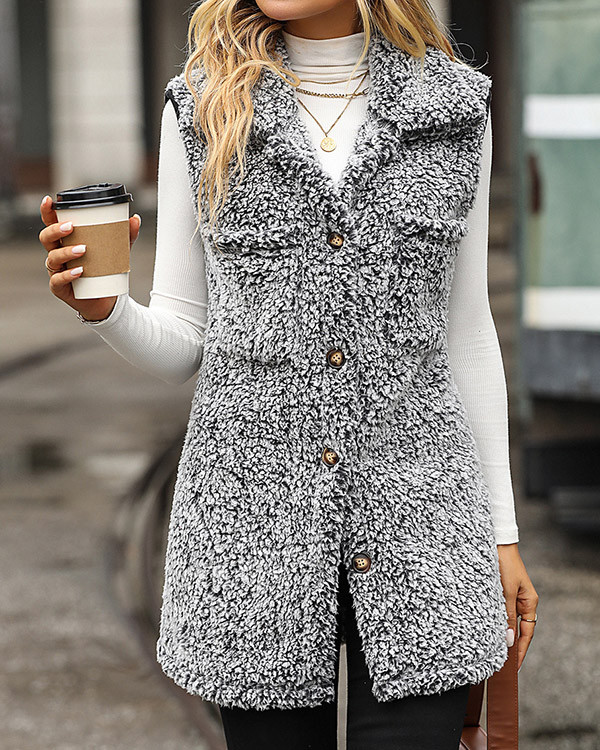 Casual Loose Lapel Sleeveless Plush Vest