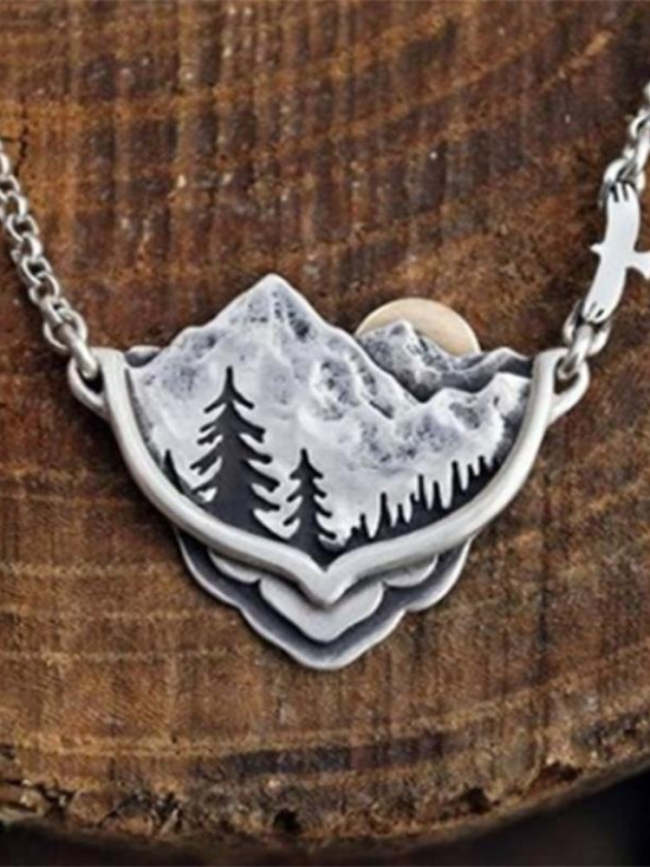 Wisherryy Sunrise Landscape Inspired Carving Necklace