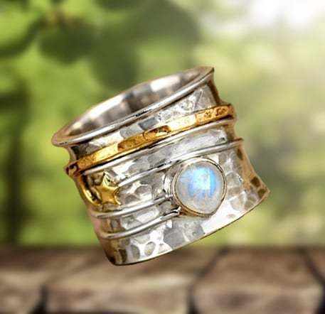 Last Day 75% OFFStar and Moon Moonstone Spinner Ring