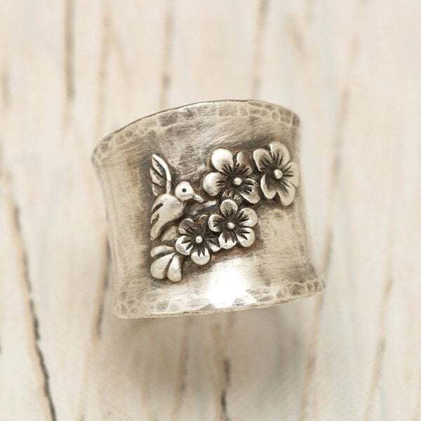 Last Day 75% OFFBird Flower Wide Band Ring