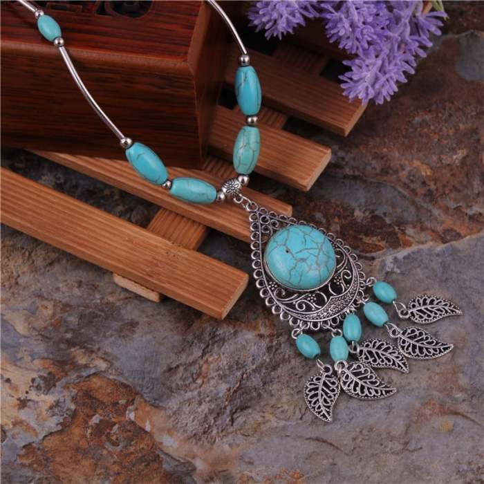 Last Day 75% OFFTurquoise Leaf Tassel Necklace