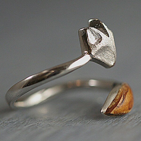 Sterling Silver Fox Wooden Tail Adjustable Ring