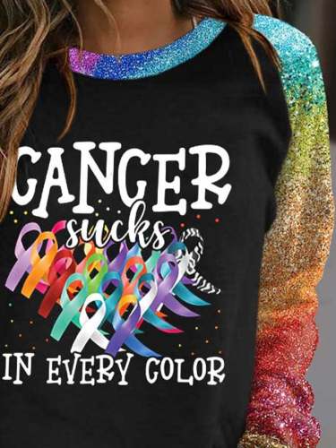 Cancer Awareness Cancer Sucks In Every Color Sequins Print Sweatshirt