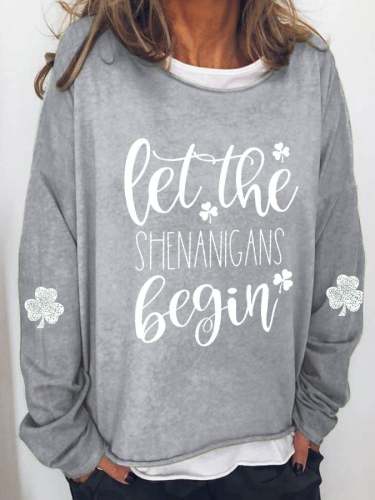 Women's Let The Shenanigans Begin casual loose print sweater