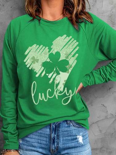 St. Patrick'S Day Lucky Clover Heart Print T-Shirt
