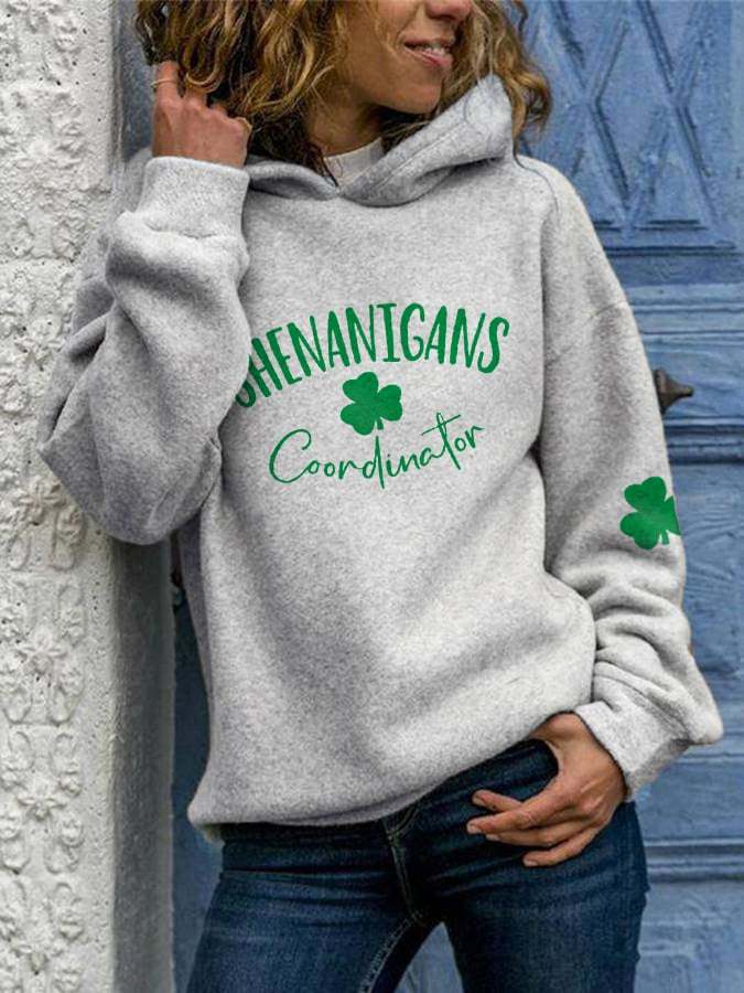 Women's Funny Shenanigans Coordinator Shamrock Casual Hoodie