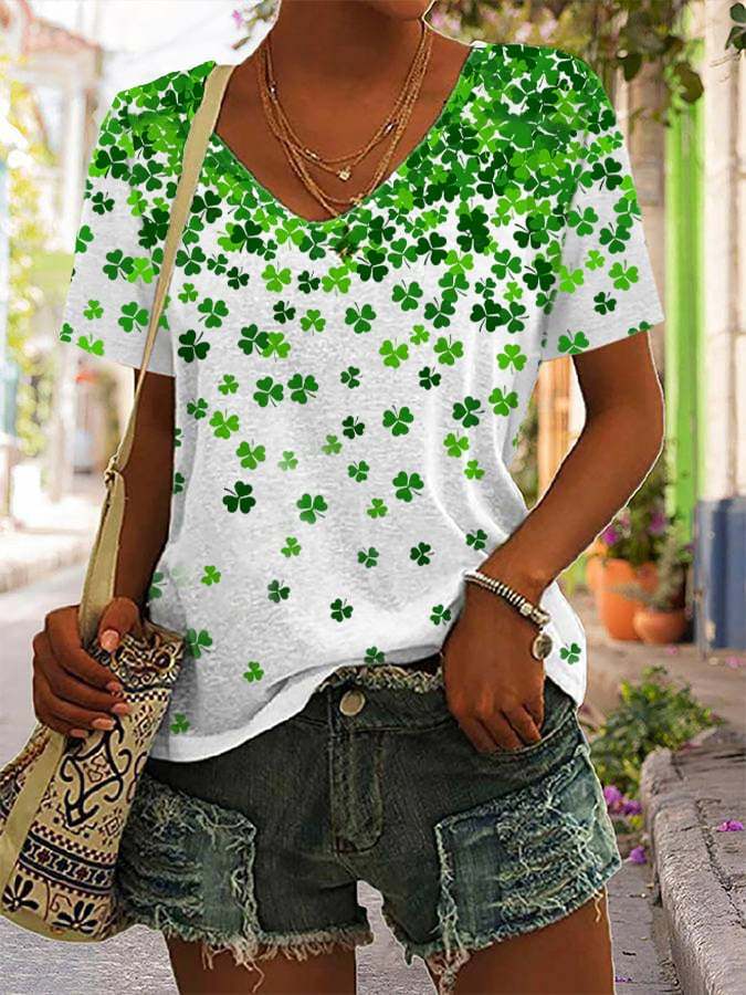 Women's St. Patrick's Day Shamrock Print T-Shirt