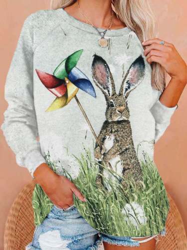 Women's Easter Bunny Watercolor Print Sweatshirt