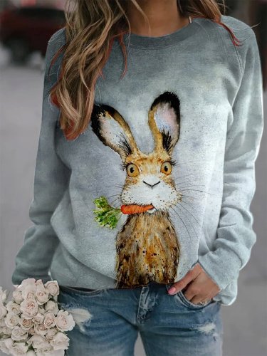 Women's Cute Bunny Print Casual Sweatshirt