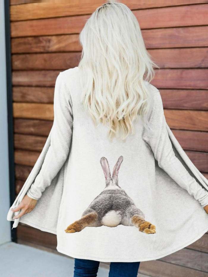 Women's Easter Bunny Print Casual Cardigan