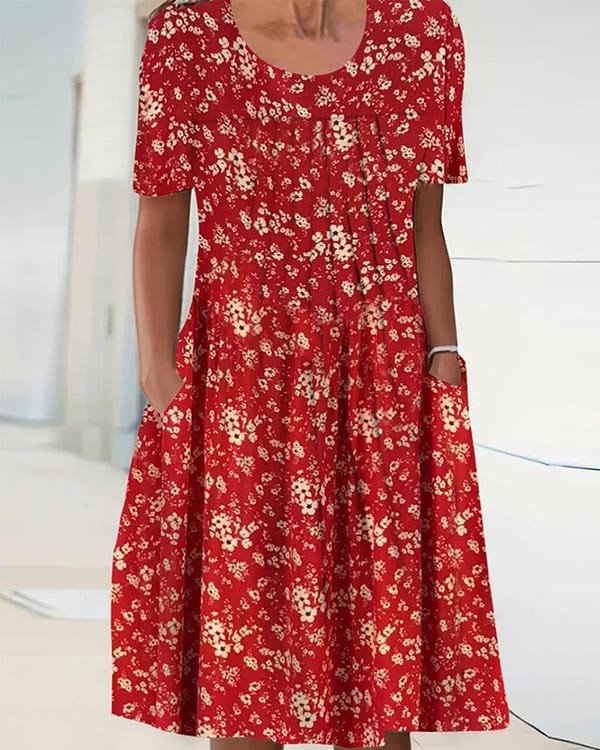 Casual Elegant Round Neck Loose Floral Dress