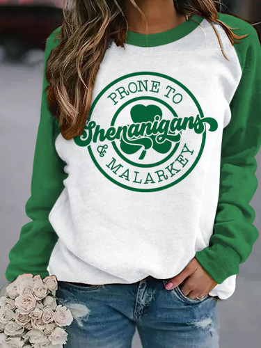 Women's St Patricks Day Shenanigans Round Neck Long Sleeve Sweatshirt