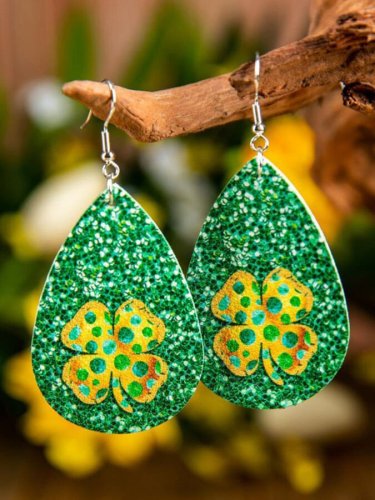 Women's St. Patrick's Day Shamrock Leather Earrings