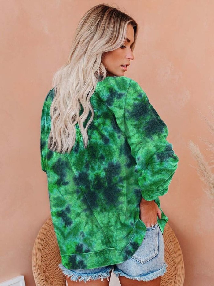 Women's Shamrock Tie Dye Print Casual Sweatshirt