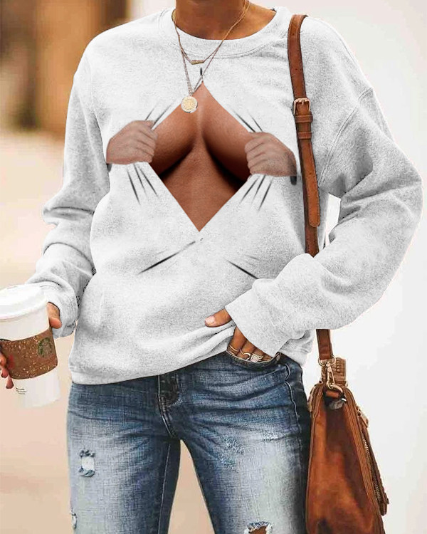 Women's Sexy Printed Long Sleeve Round Neck Sweatshirt