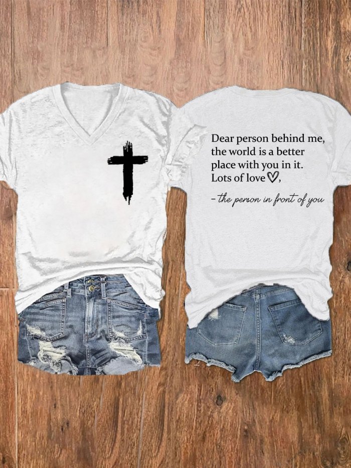 Women's Dear Person Behind Me Faith Bible V-Neck Tee