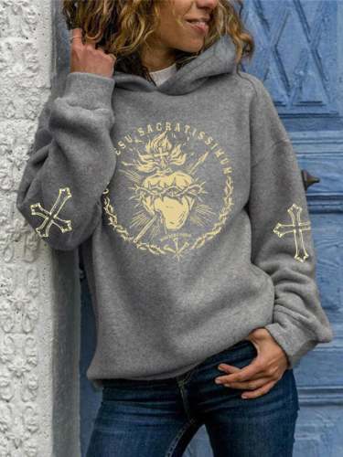 Women's Faith Sacred Heart of Jesus Print Casual Hoodie