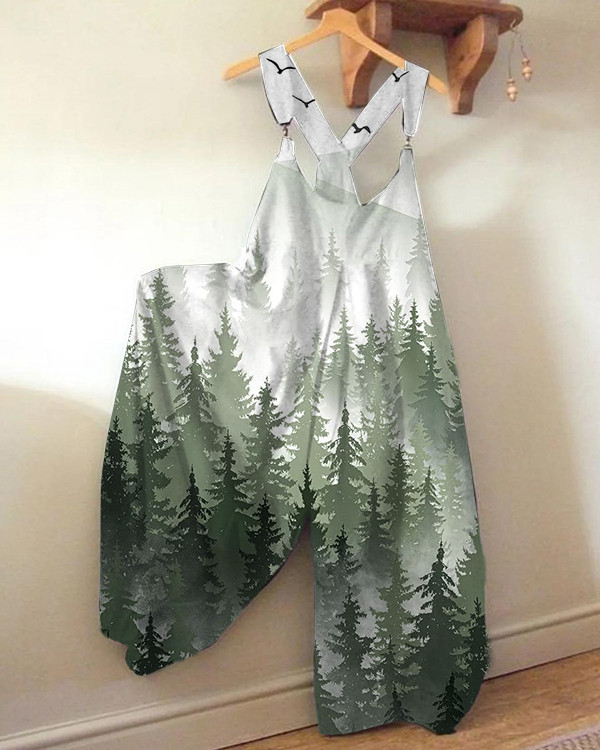 Women's Forest Print Casual Jumpsuit