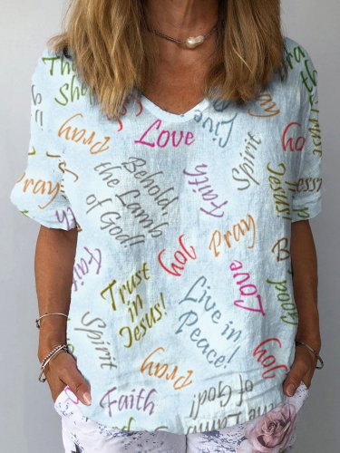 Women's Faith God Jesus Printed Casual Cotton Shirt