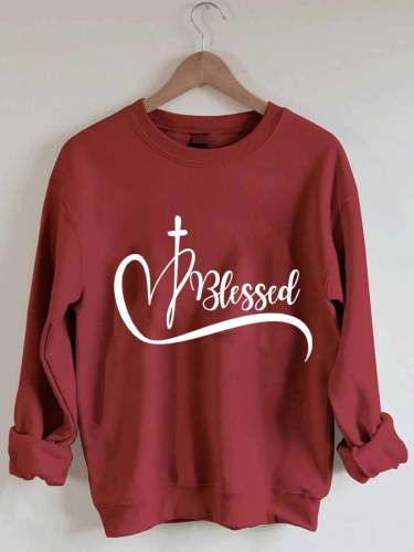 Women's Heart Cross Blessed Print Sweatshirt